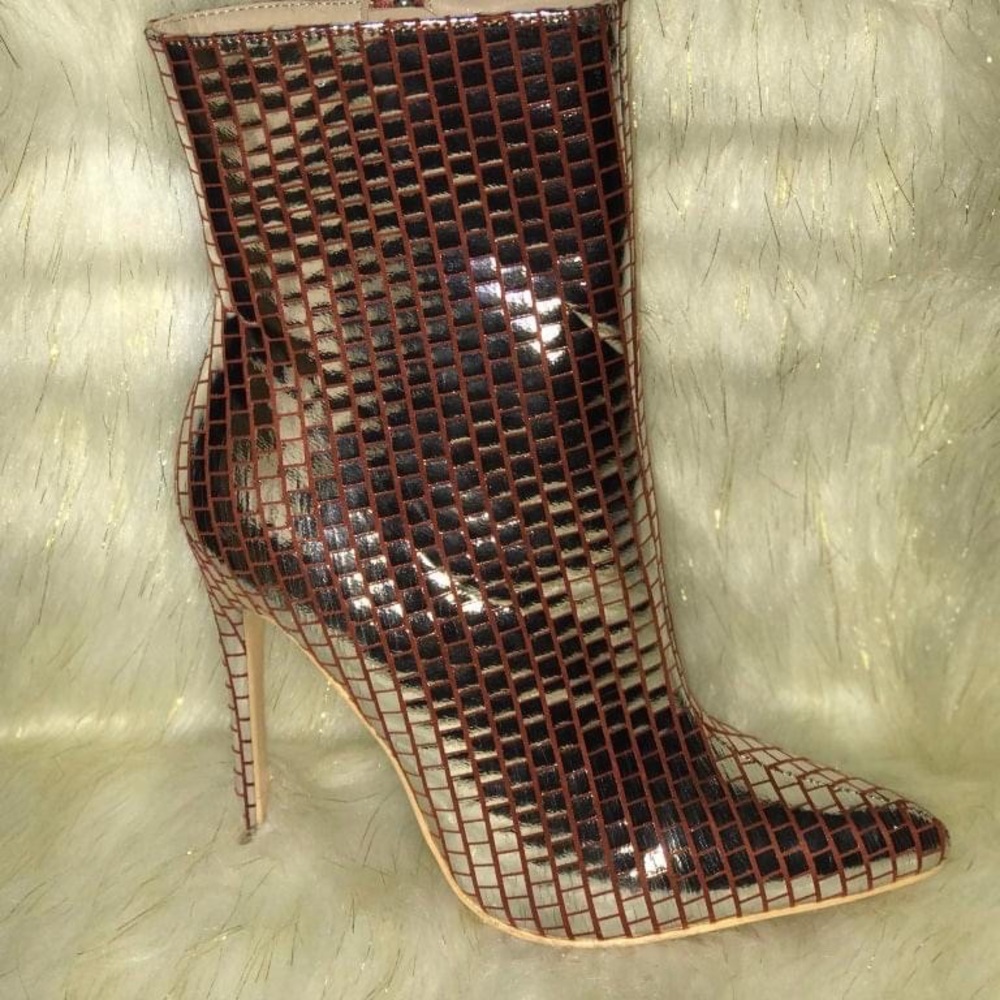 Maroon and silver Point Toe Bootie. In Box. - Picture 3 of 3